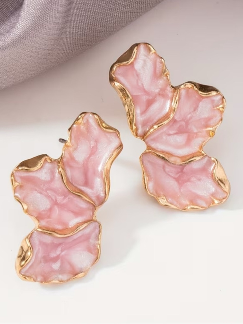 Pink Gold-Trim Organic Petal Drop Earrings - Women Jewelry